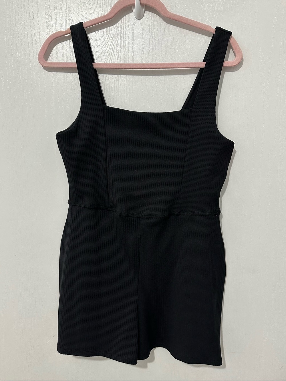 Black Square Neck Ribbed Romper